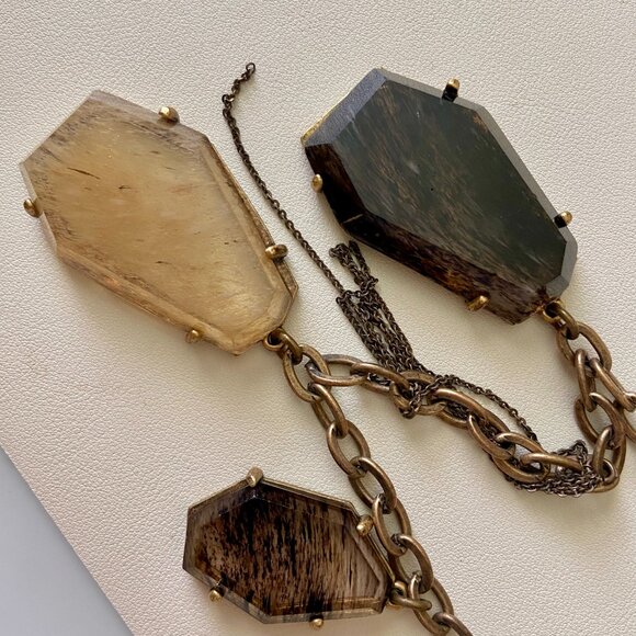 Boho Chunky Stones Gems Gold Chain Statement Necklace - Picture 2 of 4